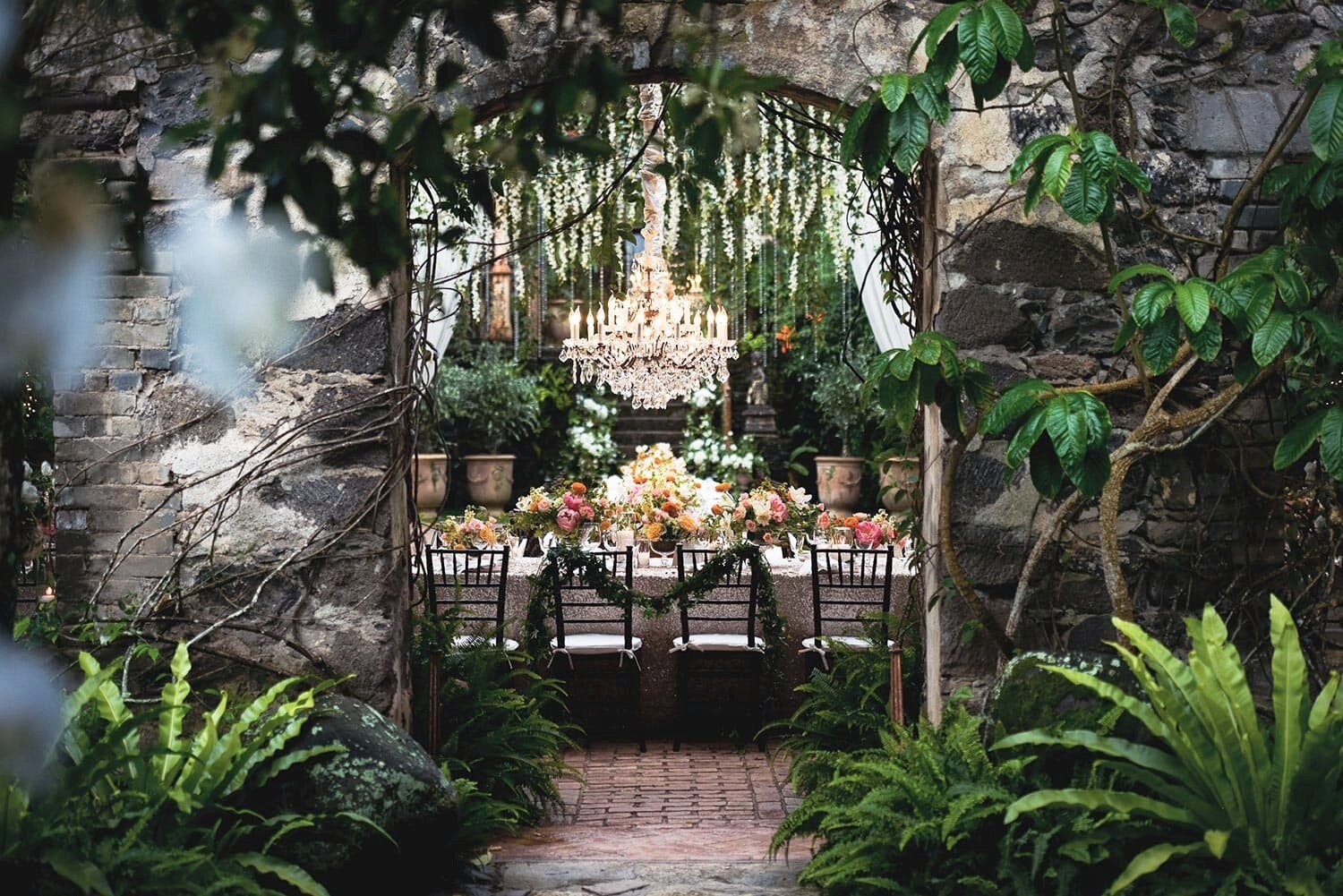 A lush botanical garden setting perfect for a wedding ceremony.