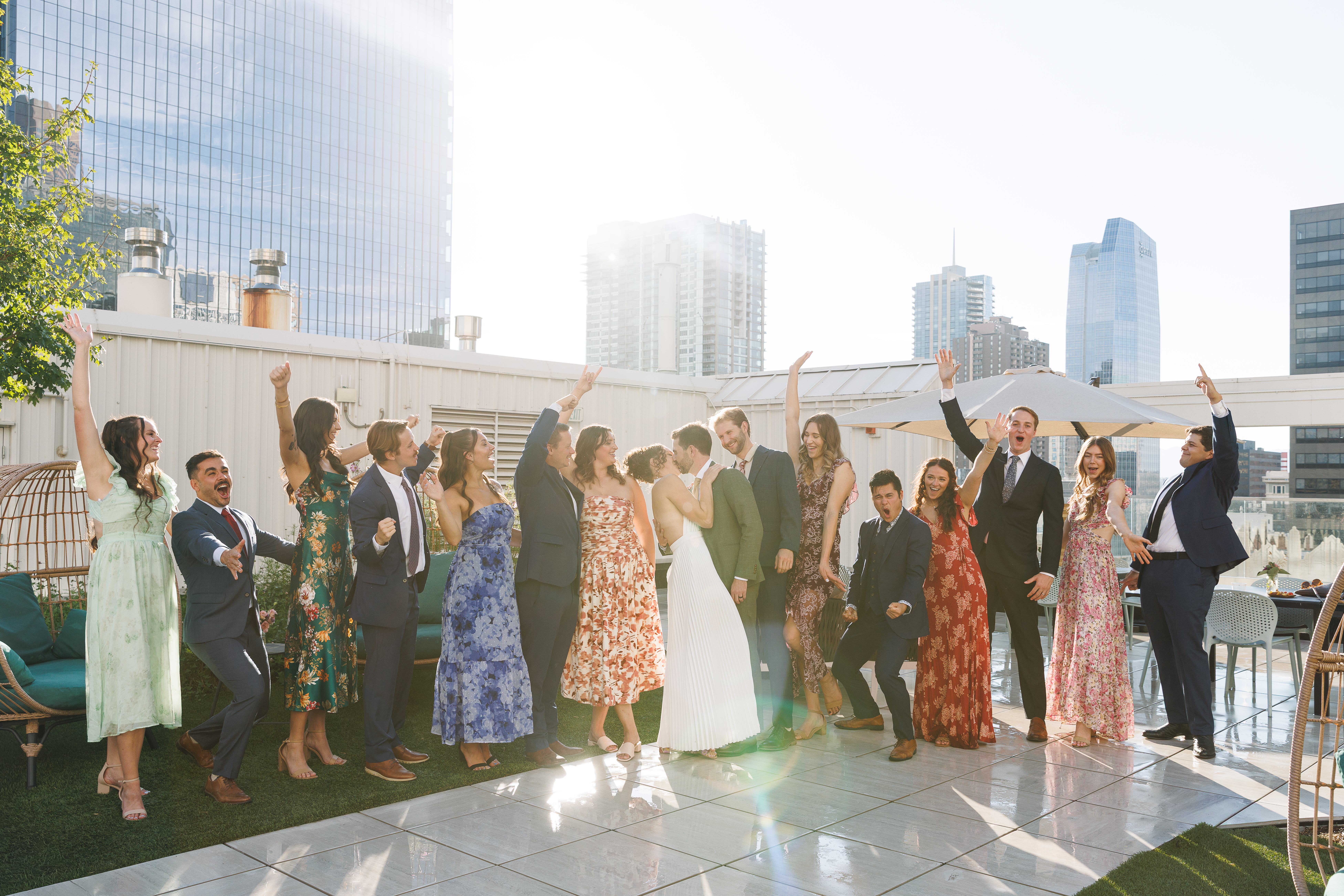 Rooftop wedding in Denver showcasing skyline views and a modern celebration atmosphere